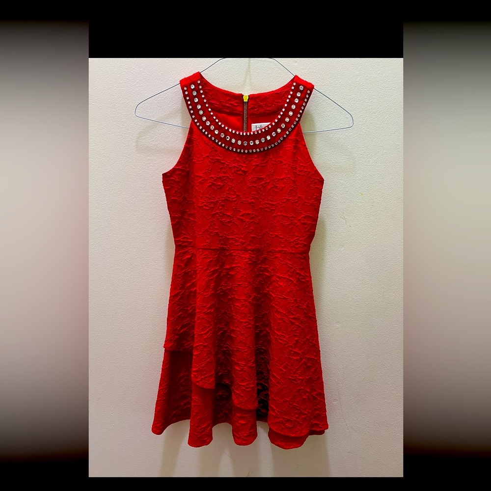 Red Dress with Jeweled Neckline